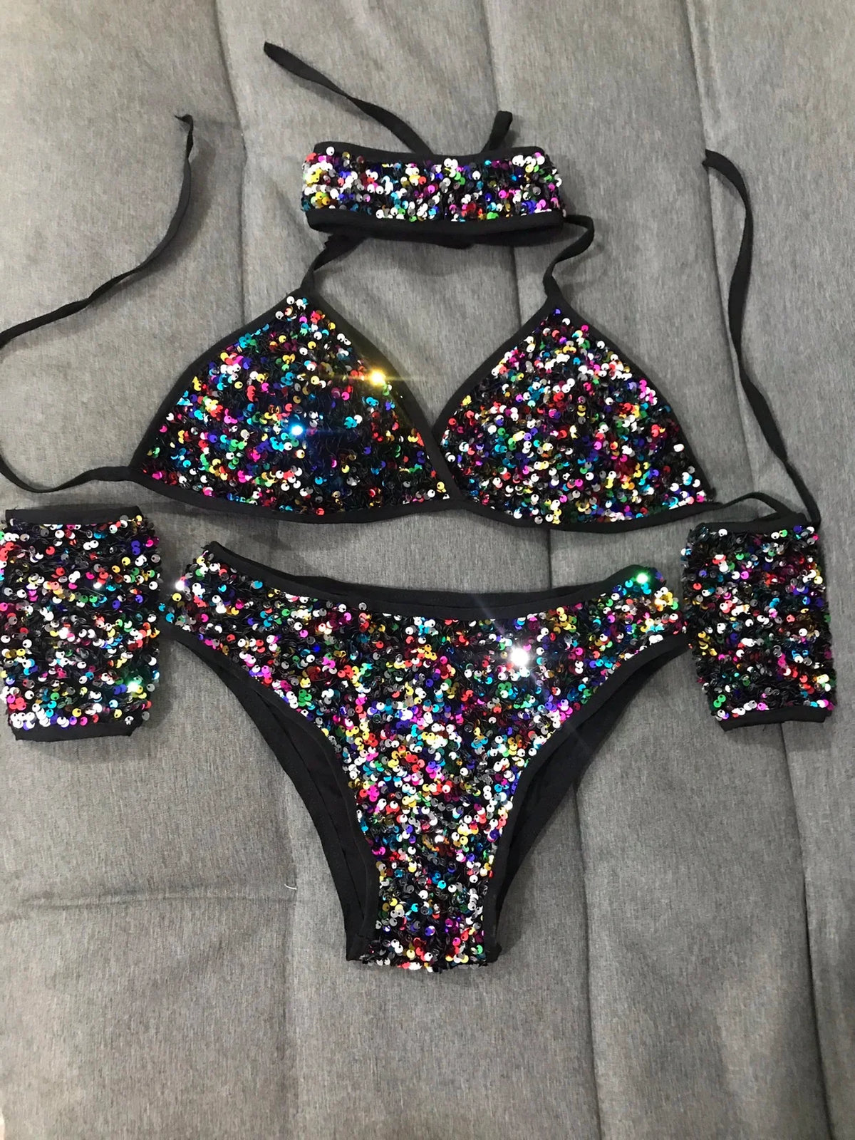 Sequin Bikini Pole Dance Costume for Women | Sparkly Rave & Nightclub Dancewear Set