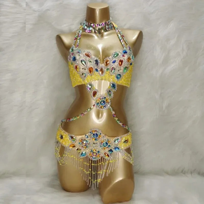 Samba Beaded Belly Dance Costume Set – Women's Bra & Waist Belt for Carnival, Stage & Performance
