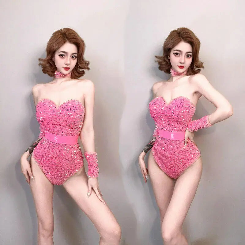 Women's Sequin Dance Bodysuit Costume for Dai & Chinese Folk Dance