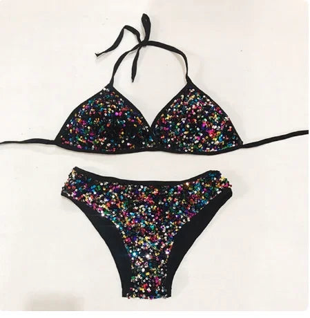 Sequin Bikini Pole Dance Costume for Women | Sparkly Rave & Nightclub Dancewear Set