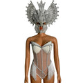 Rhinestone Fringe Bodysuit & Headpiece Set – Sparkly Rave Outfit, Gogo Dancer & Jazz Dance Costume for Women