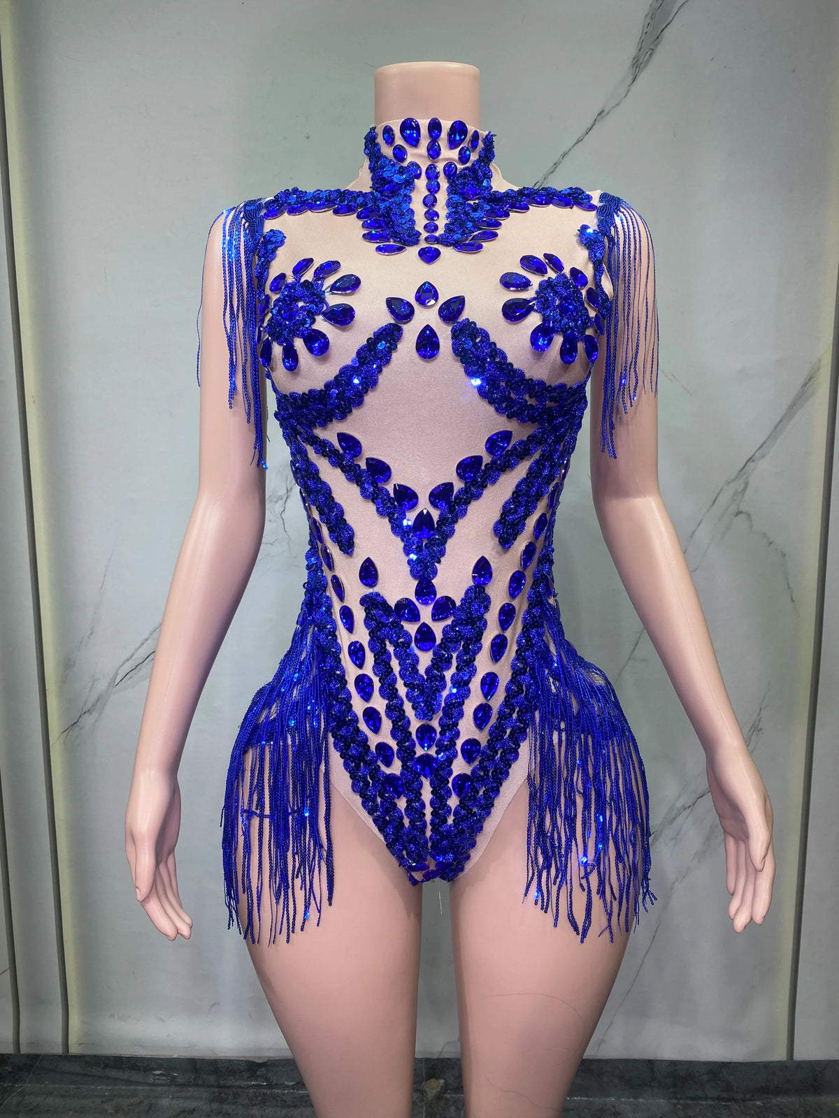Sheer Mesh Rhinestone Performance Bodysuit for Women