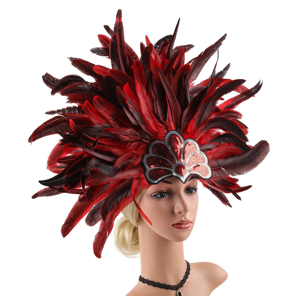 Mardi Gras Feather Crown Headband for Women | Glitter Sequin Carnival Hair Accessory