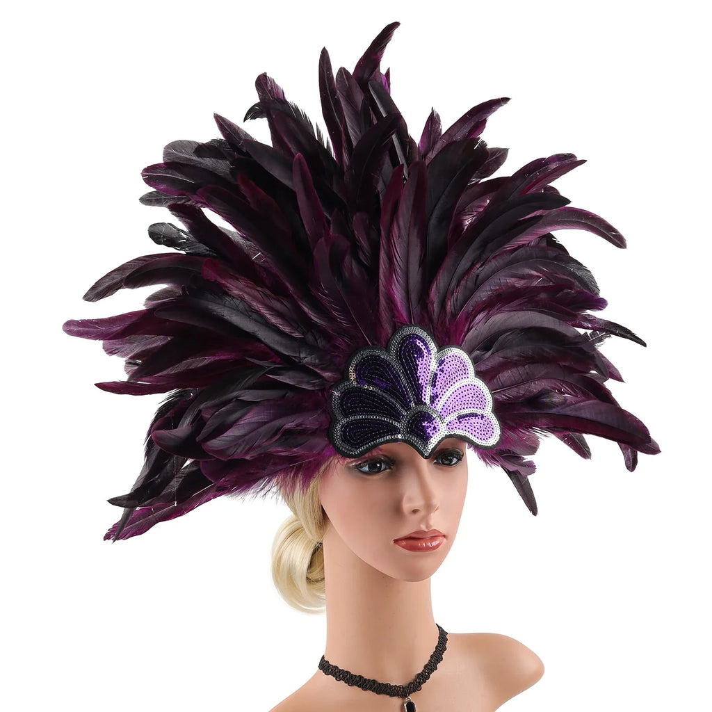 Mardi Gras Feather Crown Headband for Women | Glitter Sequin Carnival Hair Accessory