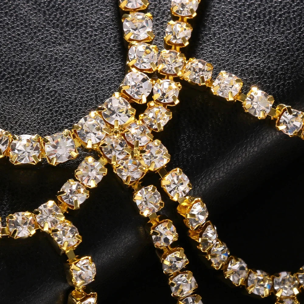 Rhinestone Waist Chain & Crystal Thong Set | Gold or Silver Body Jewelry