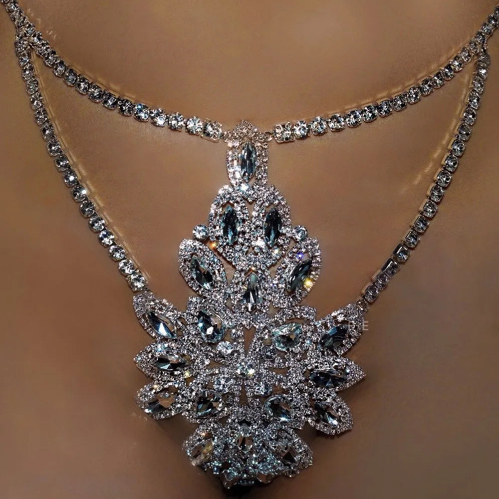 Rhinestone Waist Chain & Crystal Thong Set | Gold or Silver Body Jewelry