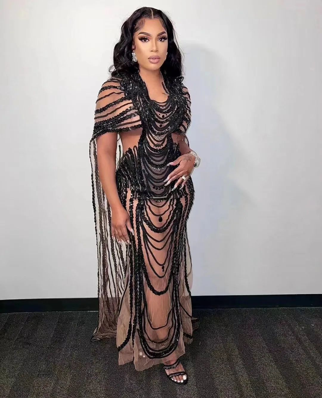 Women's Latin Dance Gown with Rhinestone Appliqué, Long Prom & Stage Dress