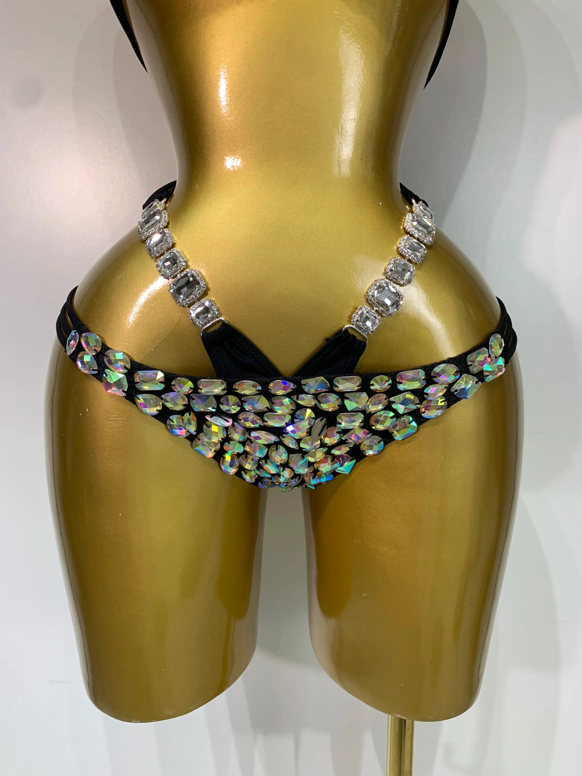 Women Crystal Rhinestone Halter Bikini Stage Performance Costume Set