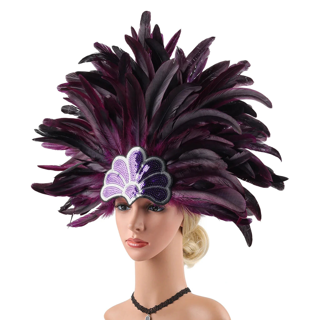 Mardi Gras Feather Crown Headband for Women | Glitter Sequin Carnival Hair Accessory