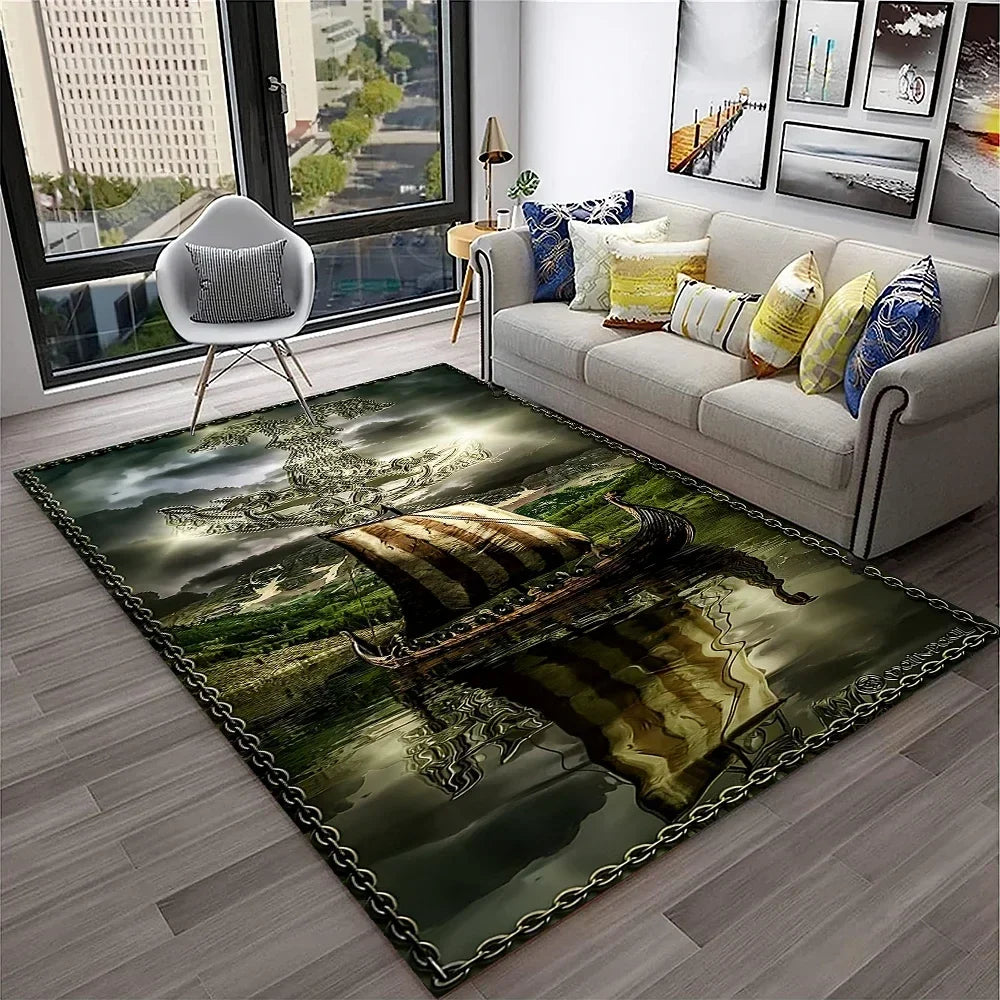3D Pirate Ship Boat,Sailboat,Barque Carpet Rug for Home Living Room Bedroom Sofa Doormat Decor,kids Area Rug Non-slip Floor Mat