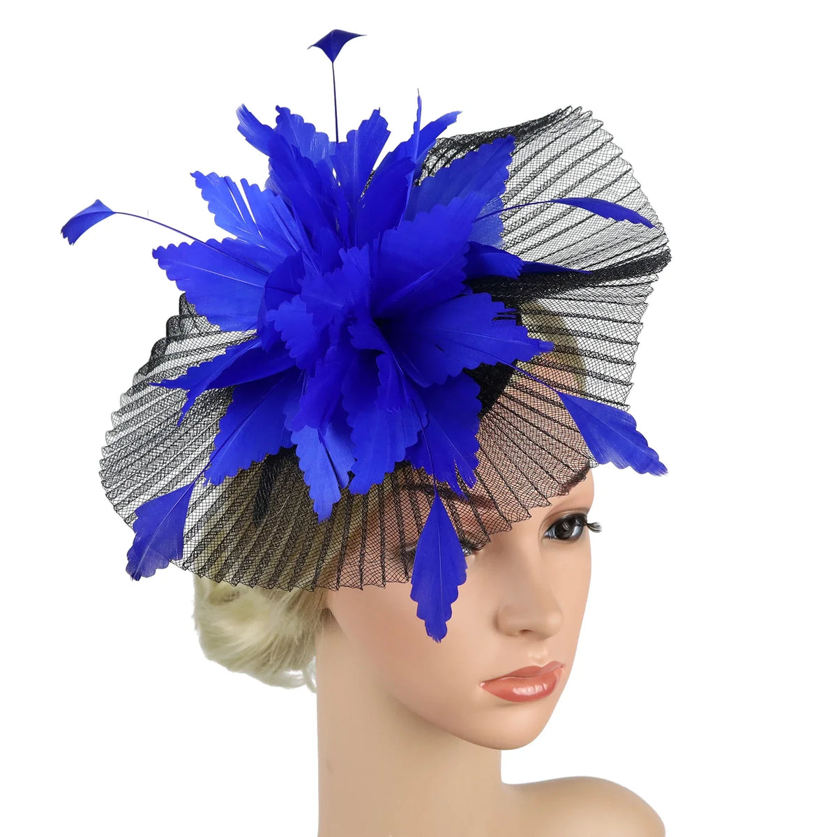 Women's Feather Flower Fascinator Hat with Bridal Net Veil