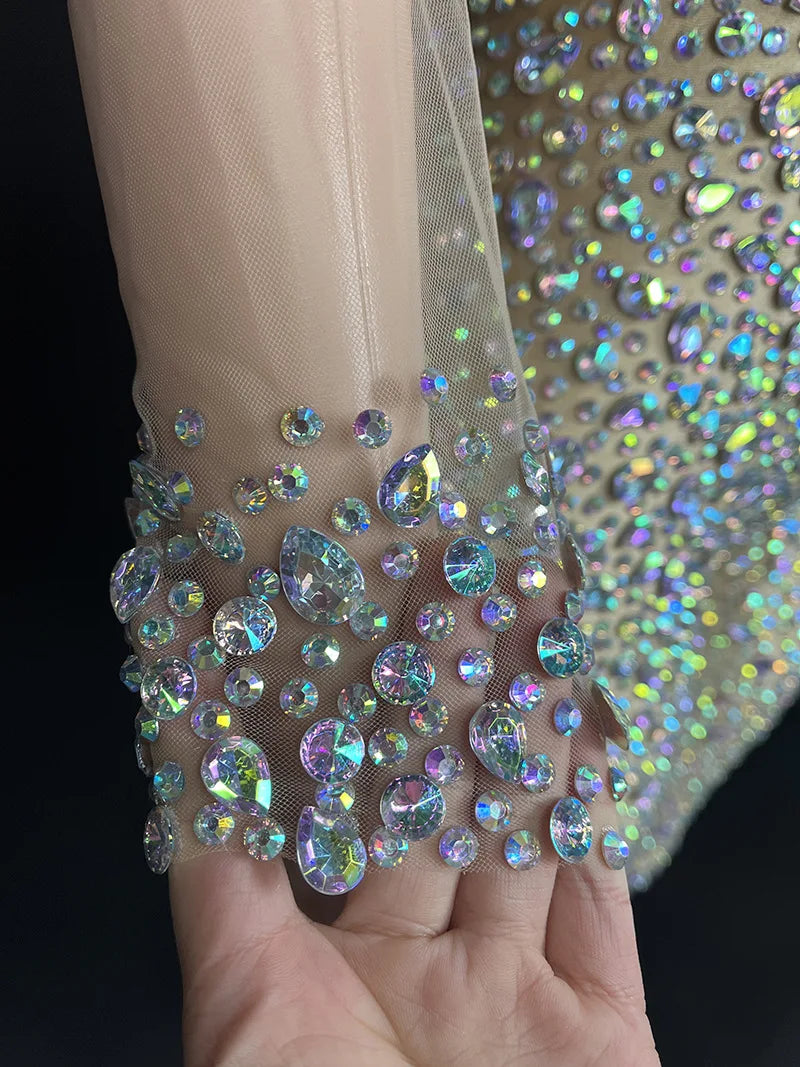 Women's Rhinestone Mesh Jumpsuit | Sheer Party & Stage Outfit