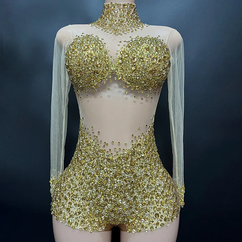 Sexy Mesh Lace Bodysuit Playsuit – Sheer Stage Costume for Nightclub, Dance & Performance | Stardust Starlets