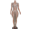Sparkly Diamond Chain Sexy See-Through Evening Prom Dress – Women's Birthday Party Gown
