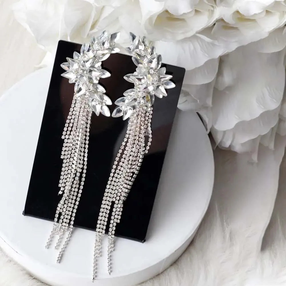 Geometric Tassel Ear Cuffs - No Piercing Clip-On Crystal Earrings for Women, Bridal & Party Jewelry