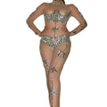 Crystal Rhinestone Sheer Jumpsuit – Stretch Sparkly Bodysuit for Stage, Dance, Drag & Party