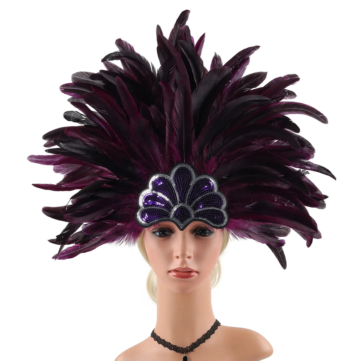 Mardi Gras Feather Crown Headband for Women | Glitter Sequin Carnival Hair Accessory