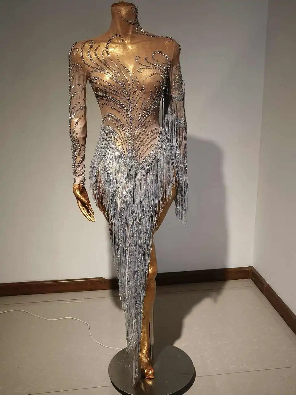 Sparkly Rhinestone Sequin Tassel Dress – Women's Sexy Birthday, Stage & Dance Performance Costume