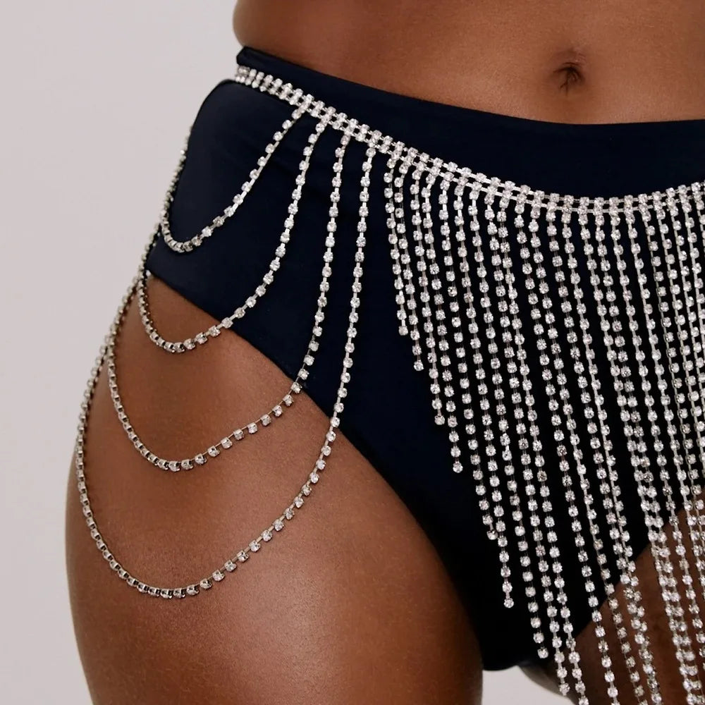Crystal Tassel Waist Chain Belt for Women