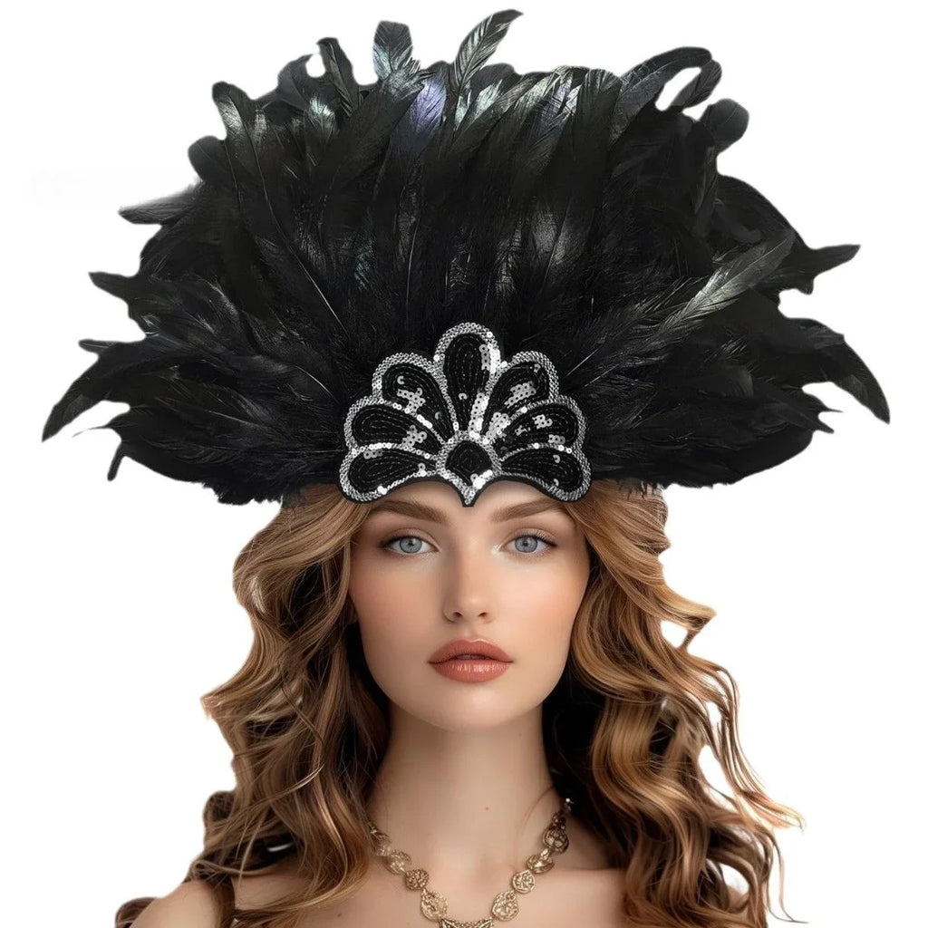 Mardi Gras Feather Crown Headband for Women | Glitter Sequin Carnival Hair Accessory