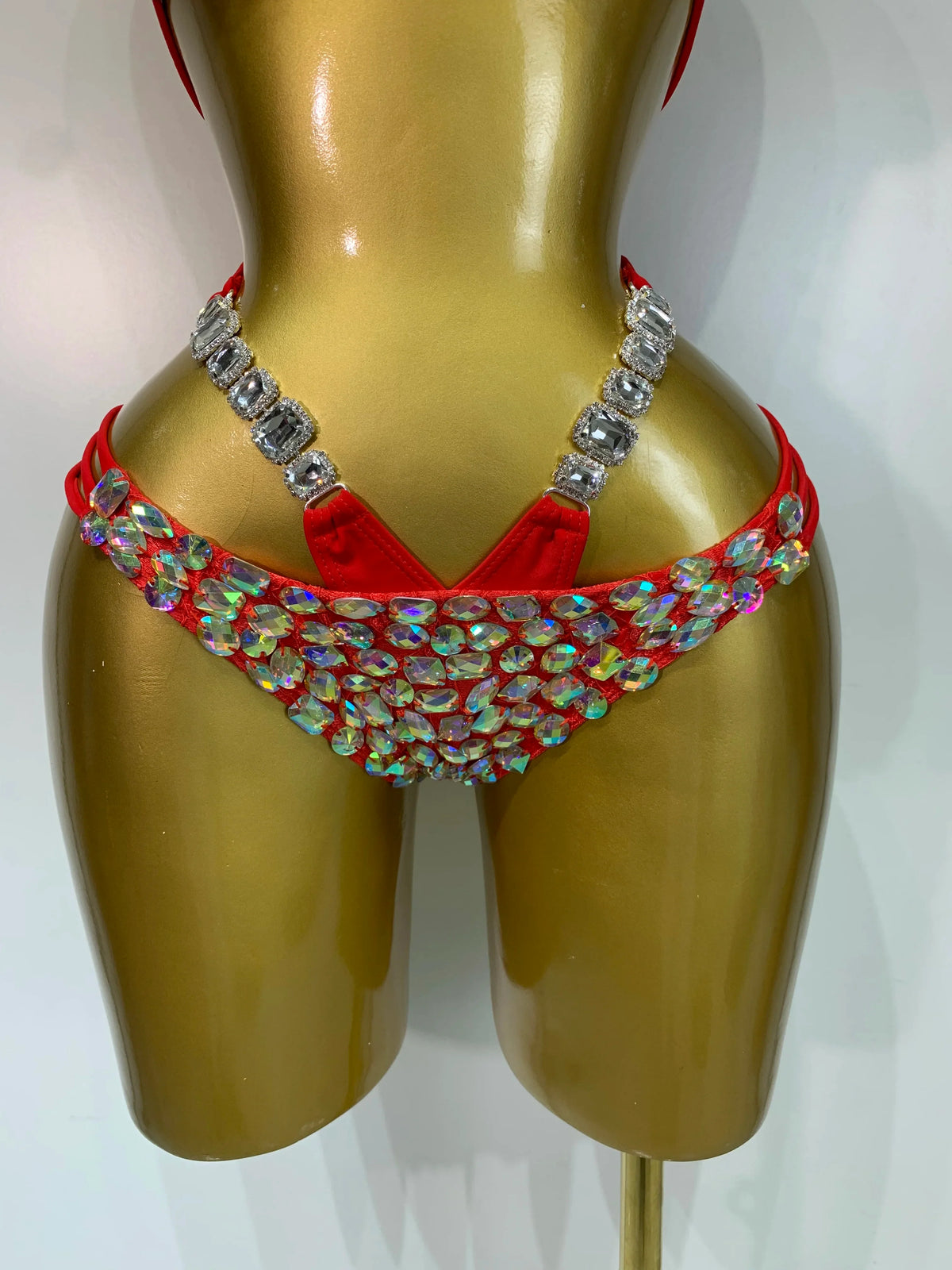 Women Crystal Rhinestone Halter Bikini Stage Performance Costume Set