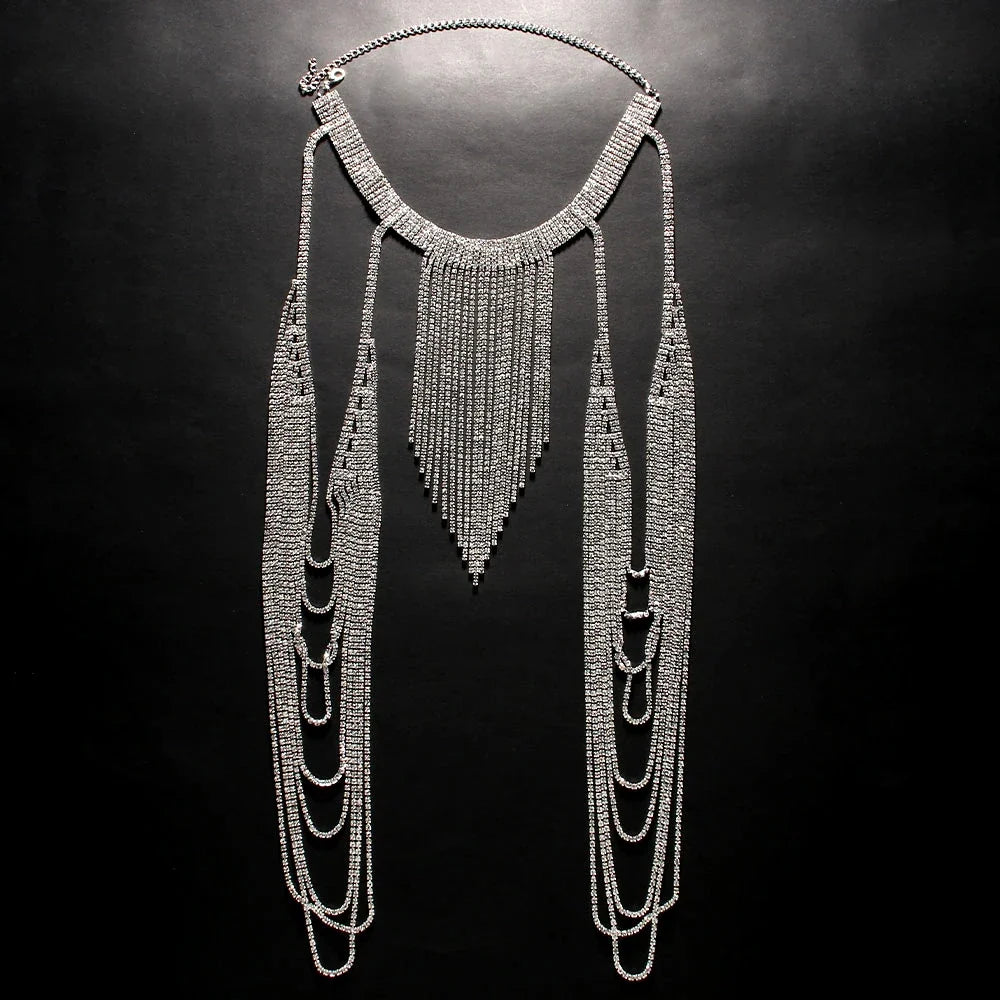 Showgirl Rhinestone Shoulder Chain & Tassel Body Jewelry