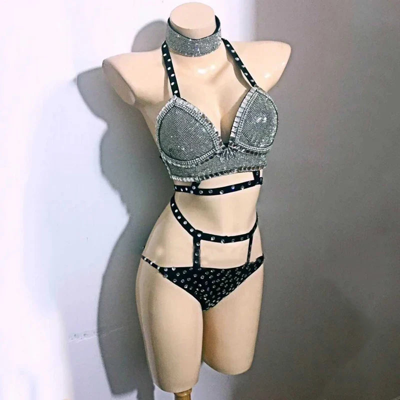 Rhinestone Crystal Bikini Stage Costume for Women | DJ & Dancewear