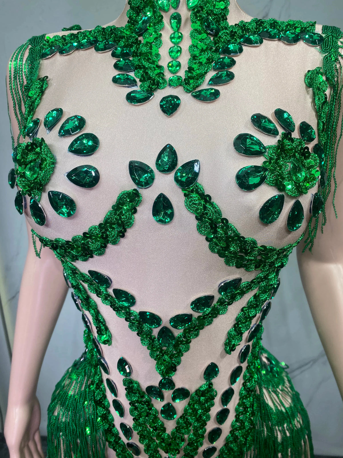 Sheer Mesh Rhinestone Performance Bodysuit for Women
