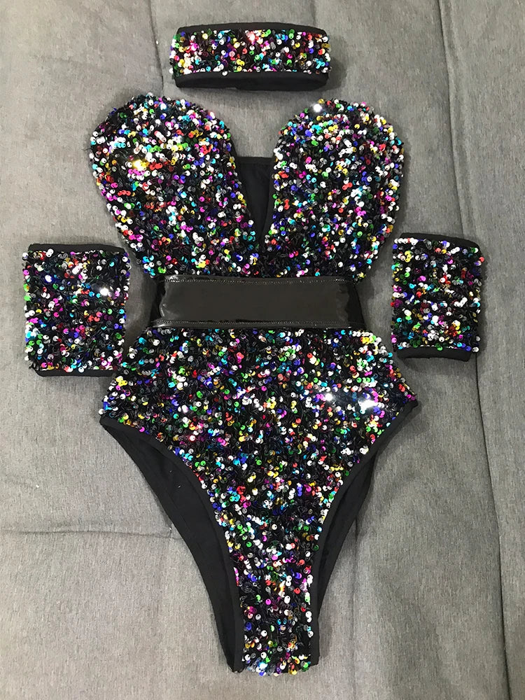 Women's Sequin Dance Bodysuit Costume for Dai & Chinese Folk Dance
