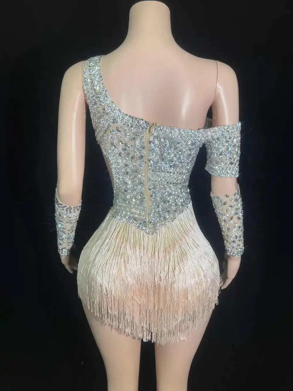 Silver Rhinestone Tassel Jumpsuit for Women
