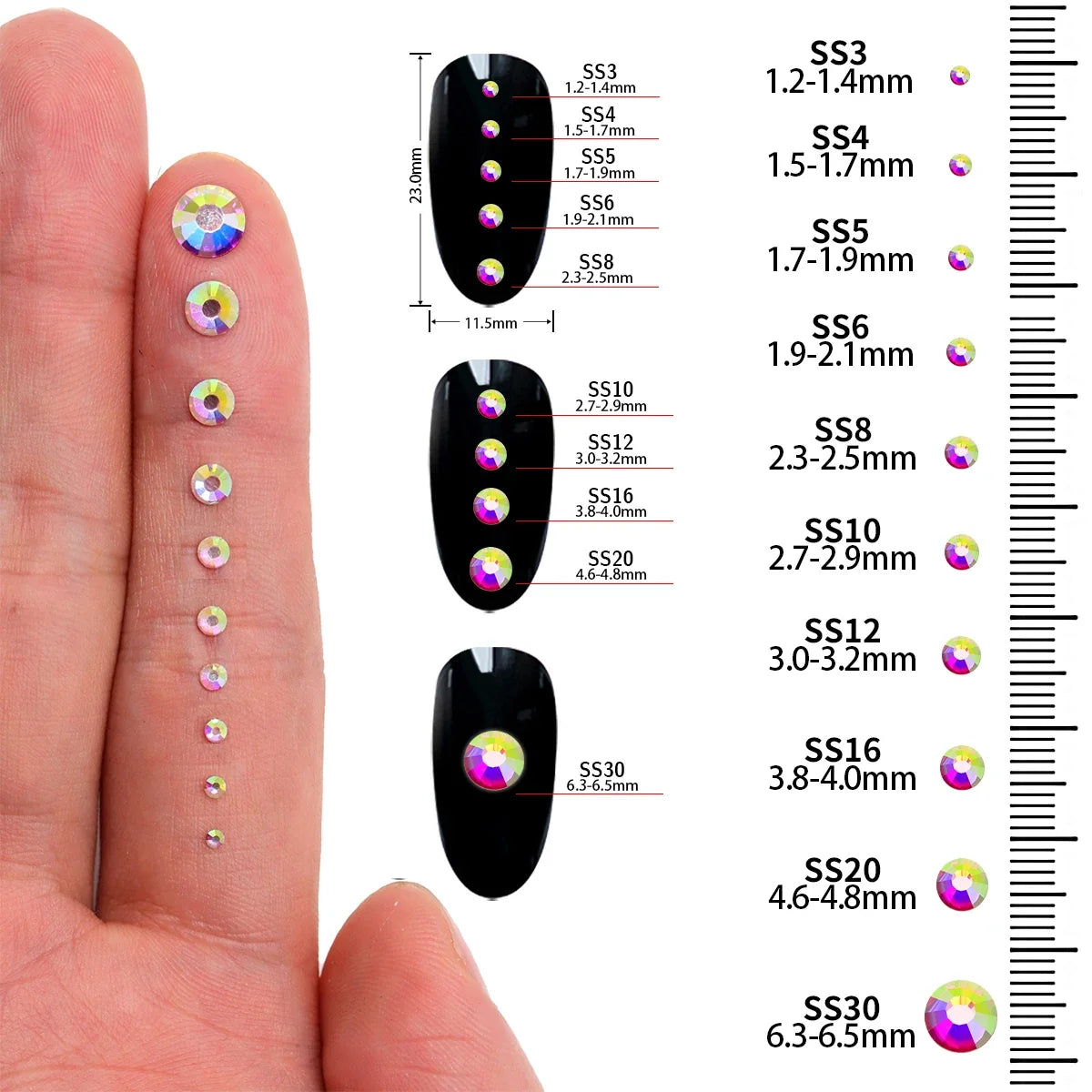 Showgirl Costume Rhinestones | Glue-On Glass Flatback Gems SS3–SS30