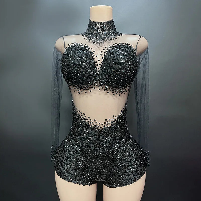 Sexy Mesh Lace Bodysuit Playsuit – Sheer Stage Costume for Nightclub, Dance & Performance | Stardust Starlets