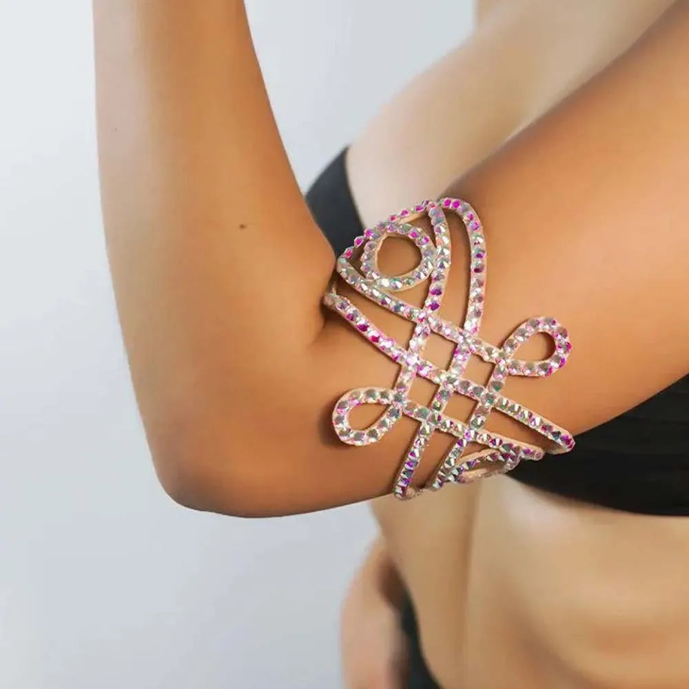 Geometric Rhinestone Upper Arm Cuff Bracelet for Women | Ballroom & Party Armlet
