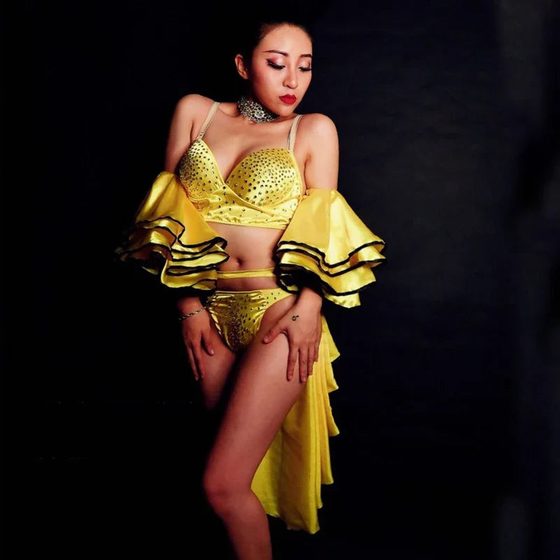 Showgirl Rhinestone Gogo Dance Costume with Skirt | Stage & Rave Outfit