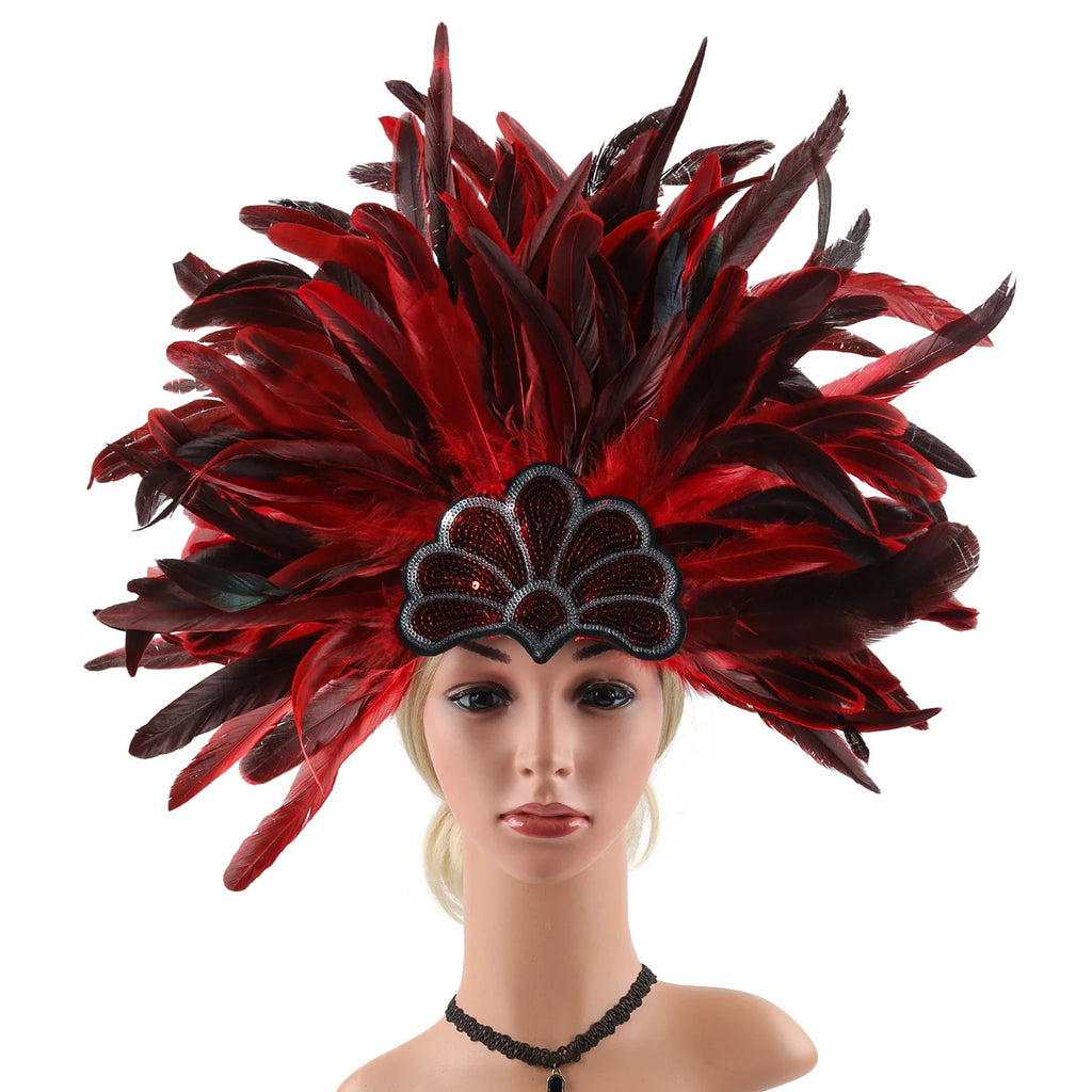 Mardi Gras Feather Crown Headband for Women | Glitter Sequin Carnival Hair Accessory