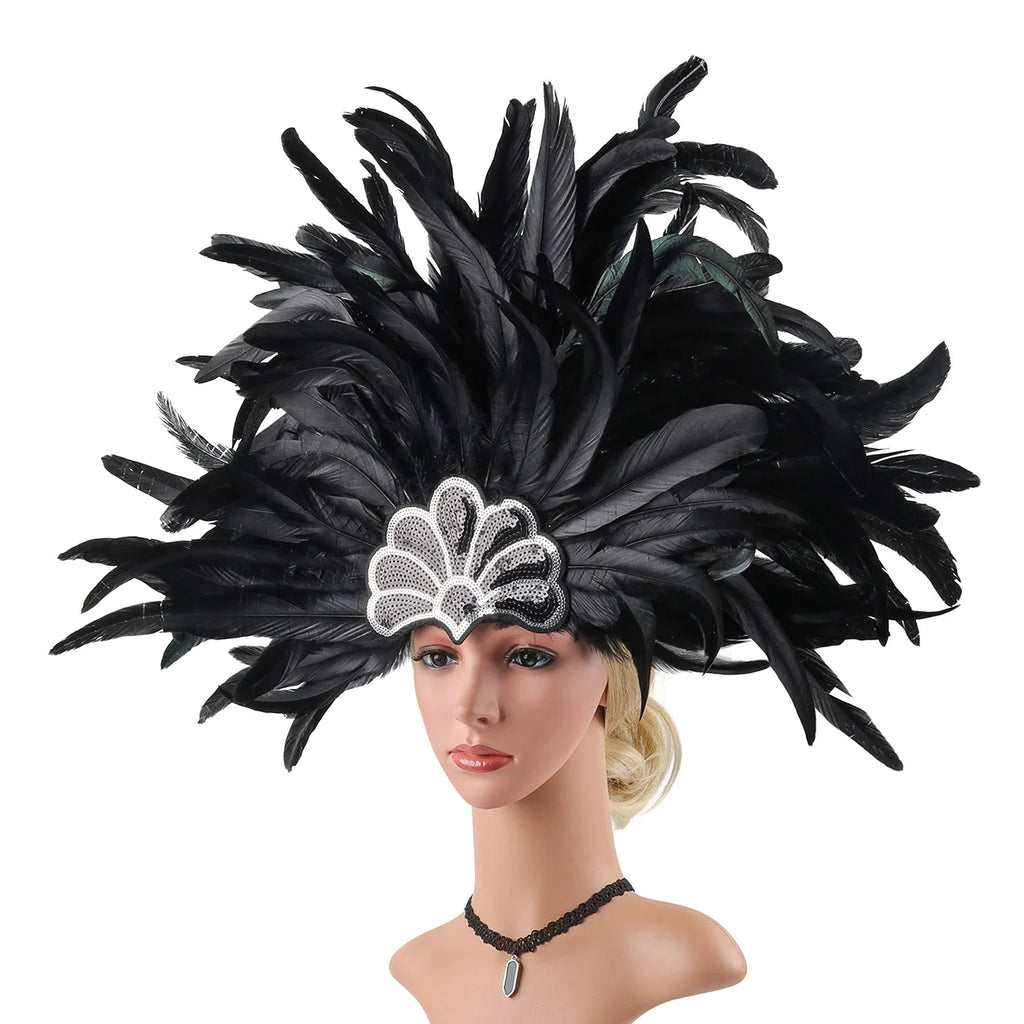 Mardi Gras Feather Crown Headband for Women | Glitter Sequin Carnival Hair Accessory
