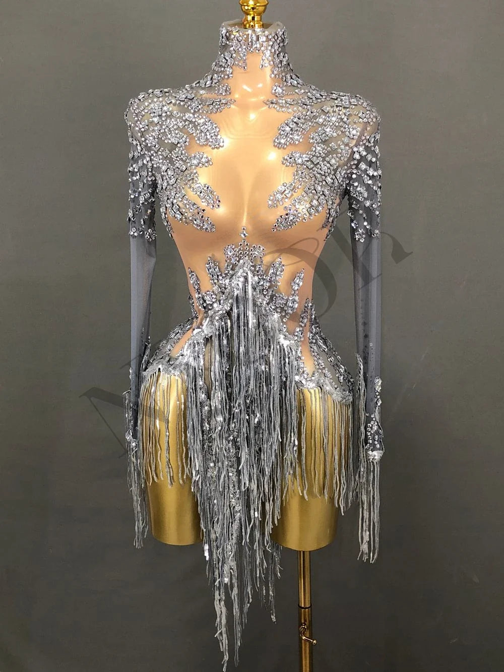 Sparkly Rhinestone Sequin Tassel Dress – Women's Sexy Birthday, Stage & Dance Performance Costume