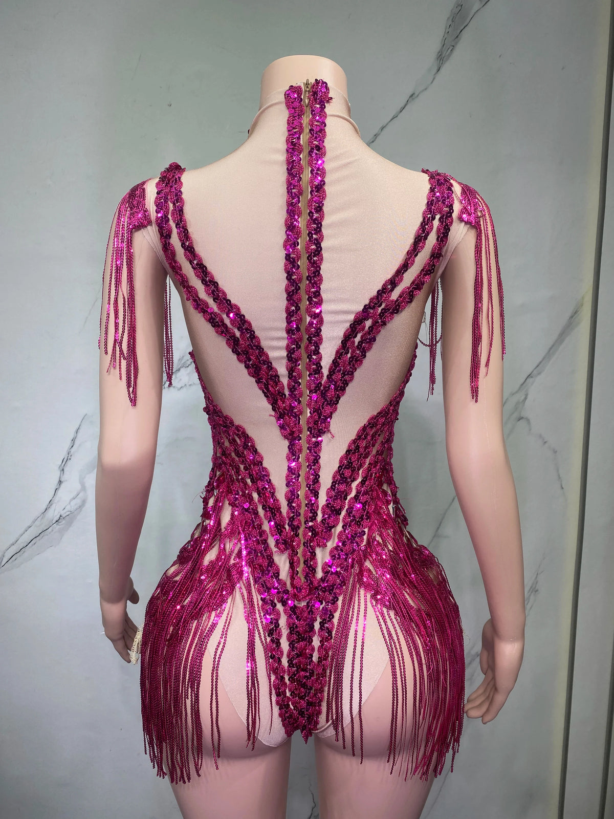 Sheer Mesh Rhinestone Performance Bodysuit for Women