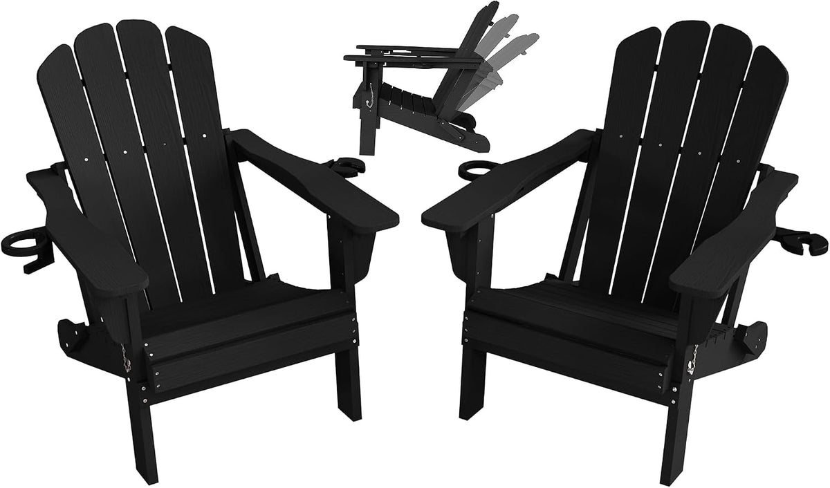 Adjustable HDPE Adirondack Chairs Set of 2 with Adjustable Backrest - White, Blue, Grey, Black