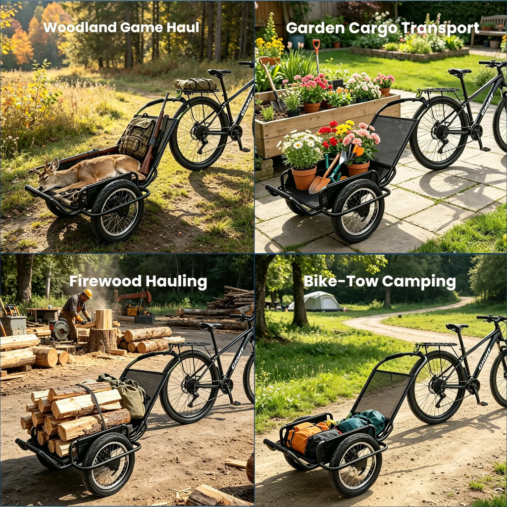 Heavy-Duty Bike Cargo Trailer with Steel Frame and Reflective Strips