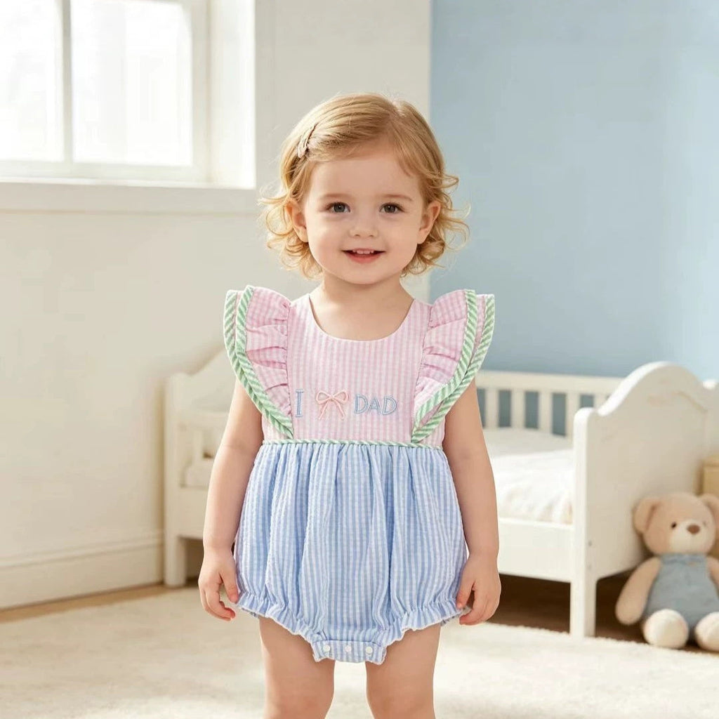 Bow-Embroidered Flared-Sleeve Romper And Bottoming Dress