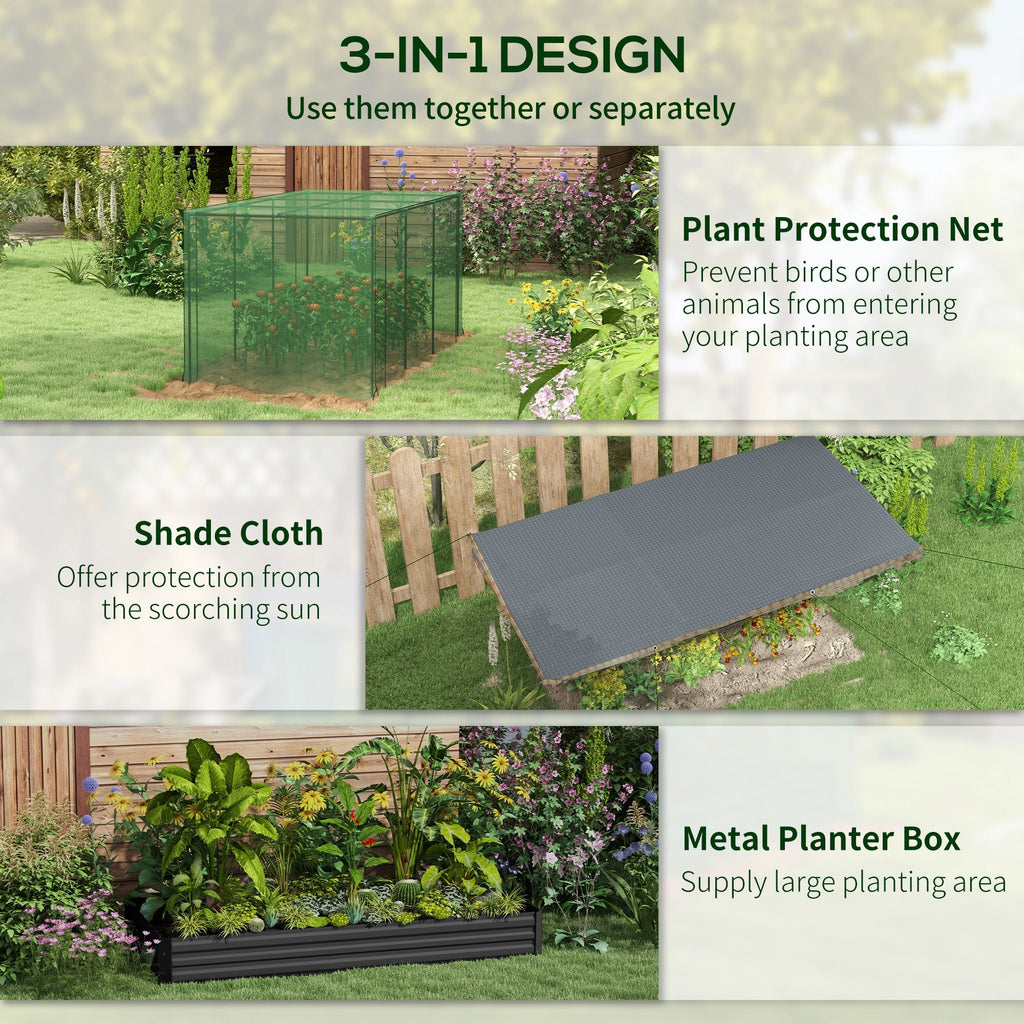 Outsunny Galvanized Raised Garden Bed with Crop Cage and Shade Cloth