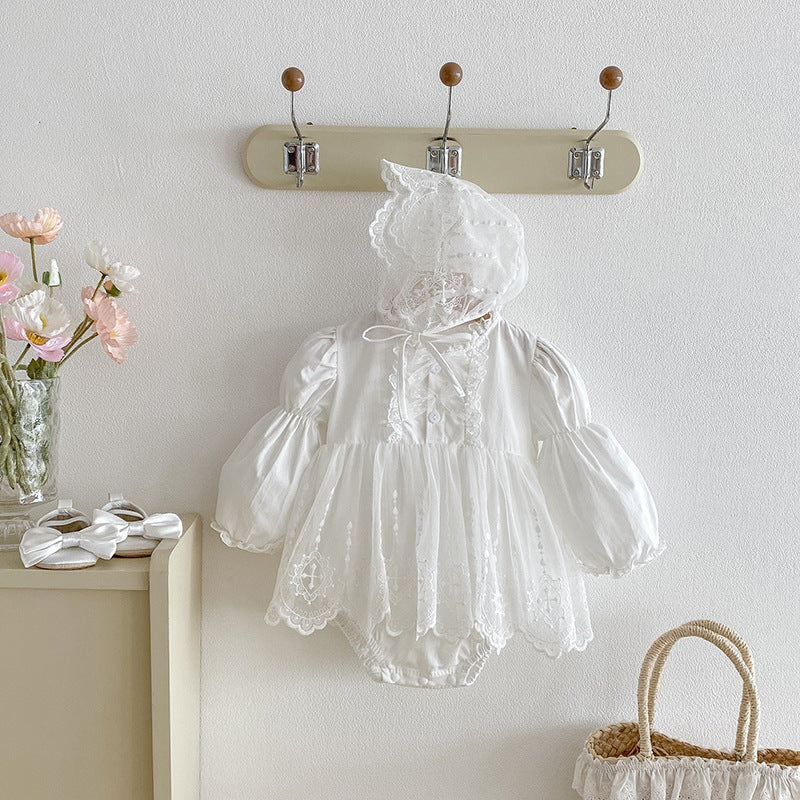 Infant And Toddler Lace Romper Onesie And Triangular-clinched Crawling Suit