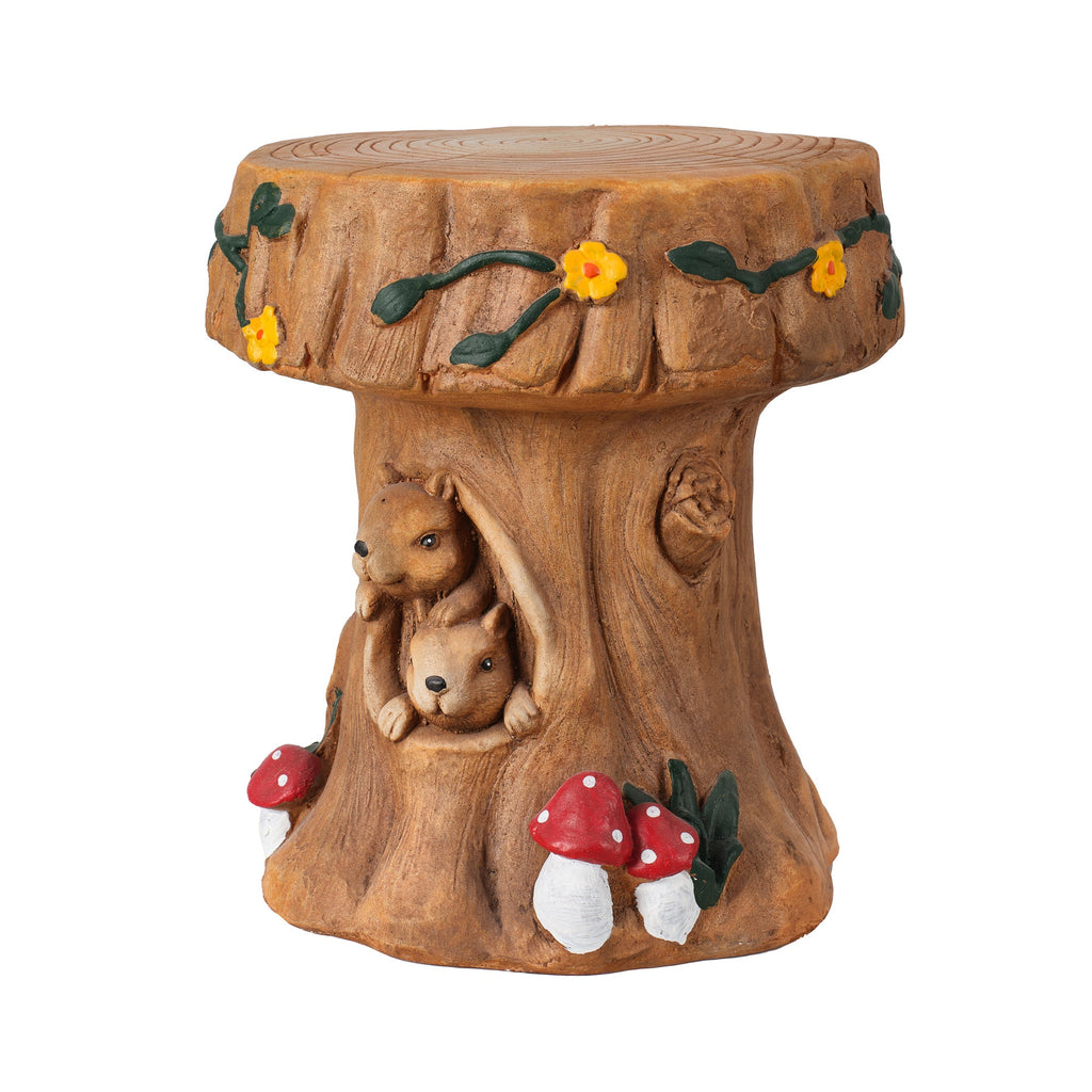 Squirrel Tree Stump Stool Garden Statue