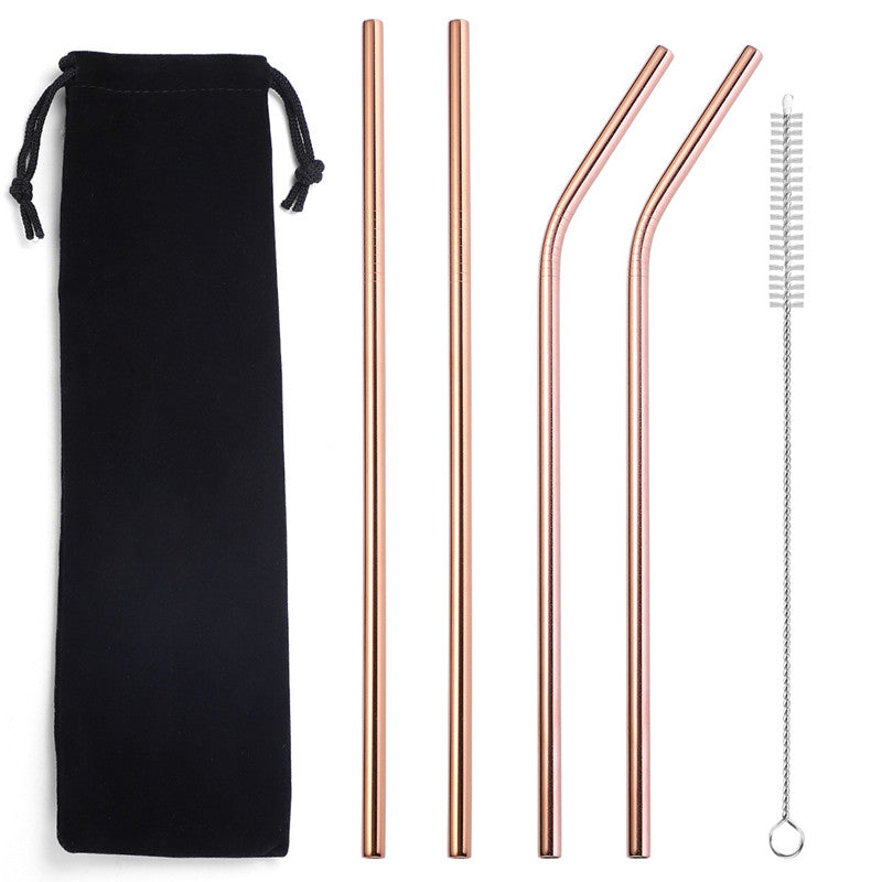 Color: Rose goldCloth bag5 pcs - 304 stainless steel straw