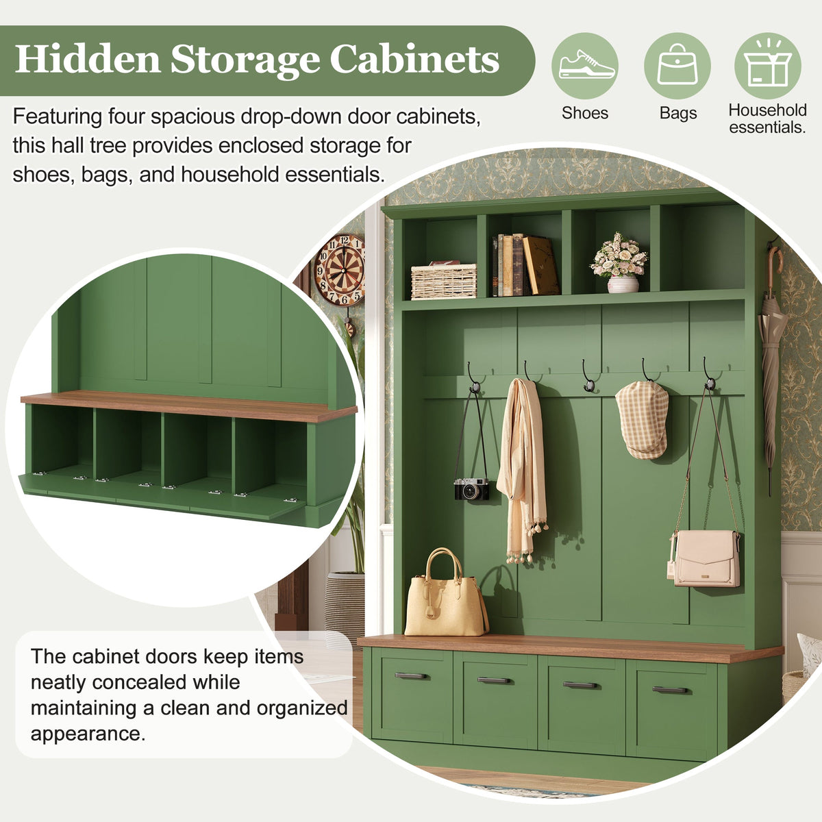 ON-TREND Farmhouse Hall Tree with Storage Bench