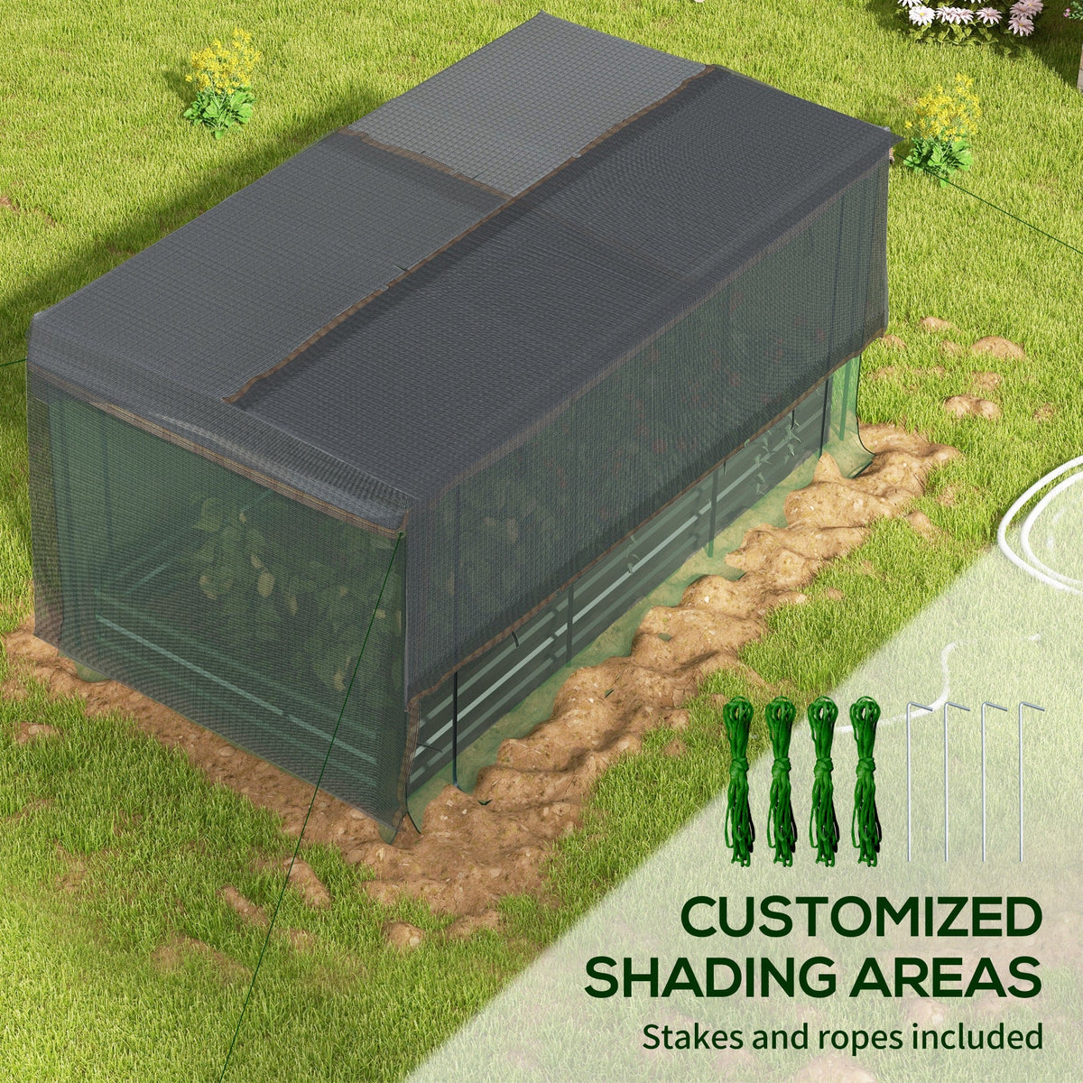 Outsunny Galvanized Raised Garden Bed with Crop Cage and Shade Cloth