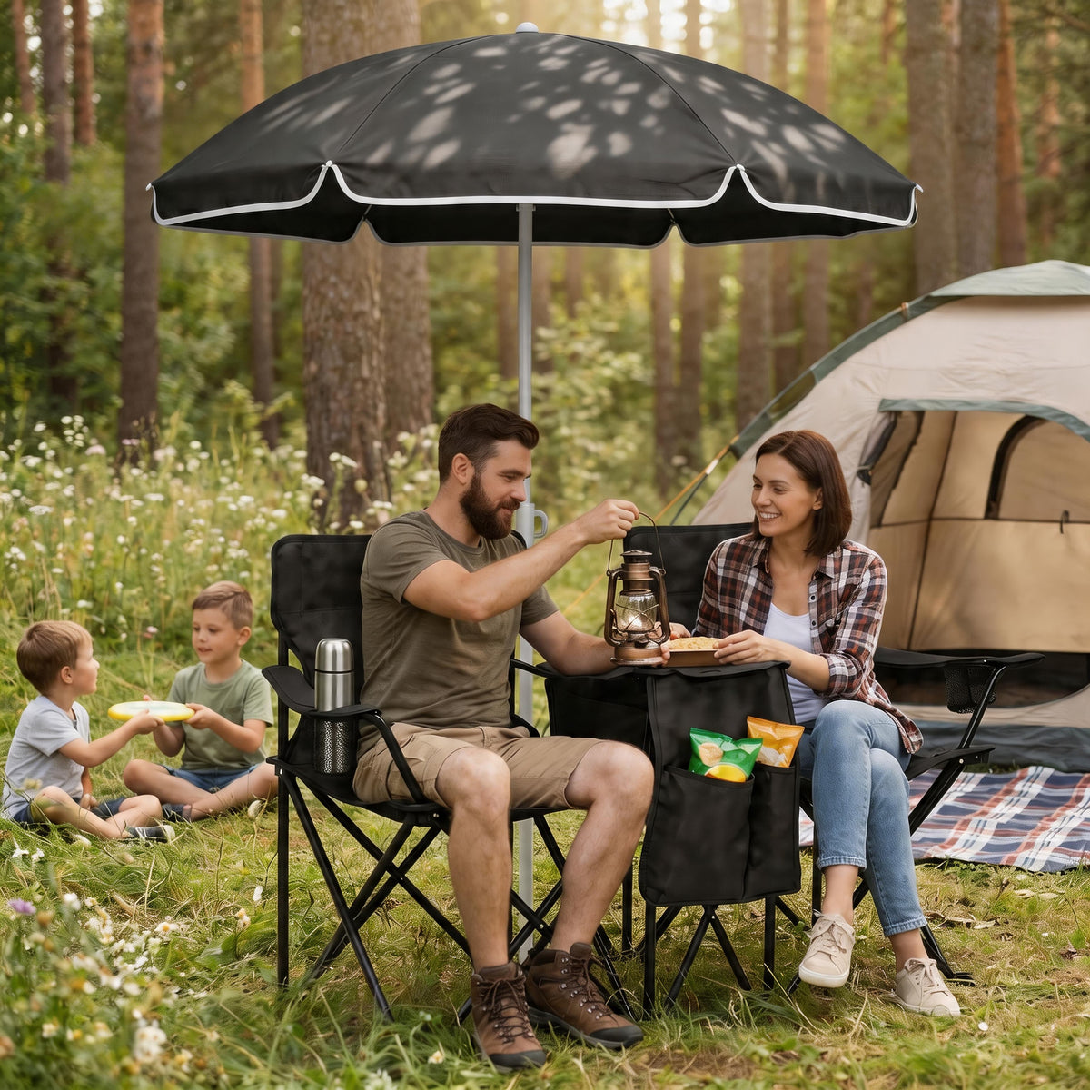 Portable Folding Picnic Chair Set with Umbrella