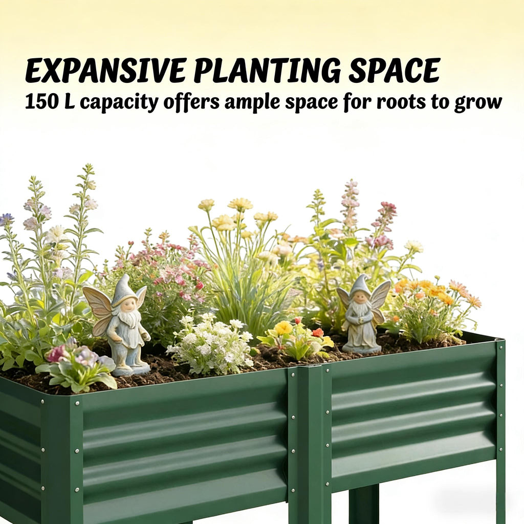 Outdoor Elevated Planter Box with Storage Shelf - Green