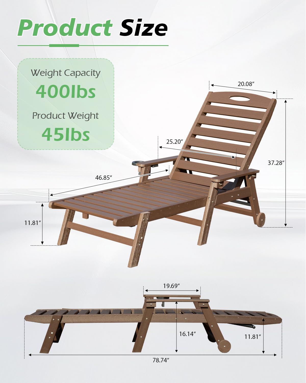 HDPE Outdoor Lounge Chairs Set of 2 with UV Protection - Brown, Blue, Black, or White